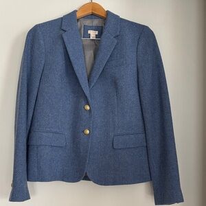 J. Crew Blue Herringbone Blazer with Gold Buttons